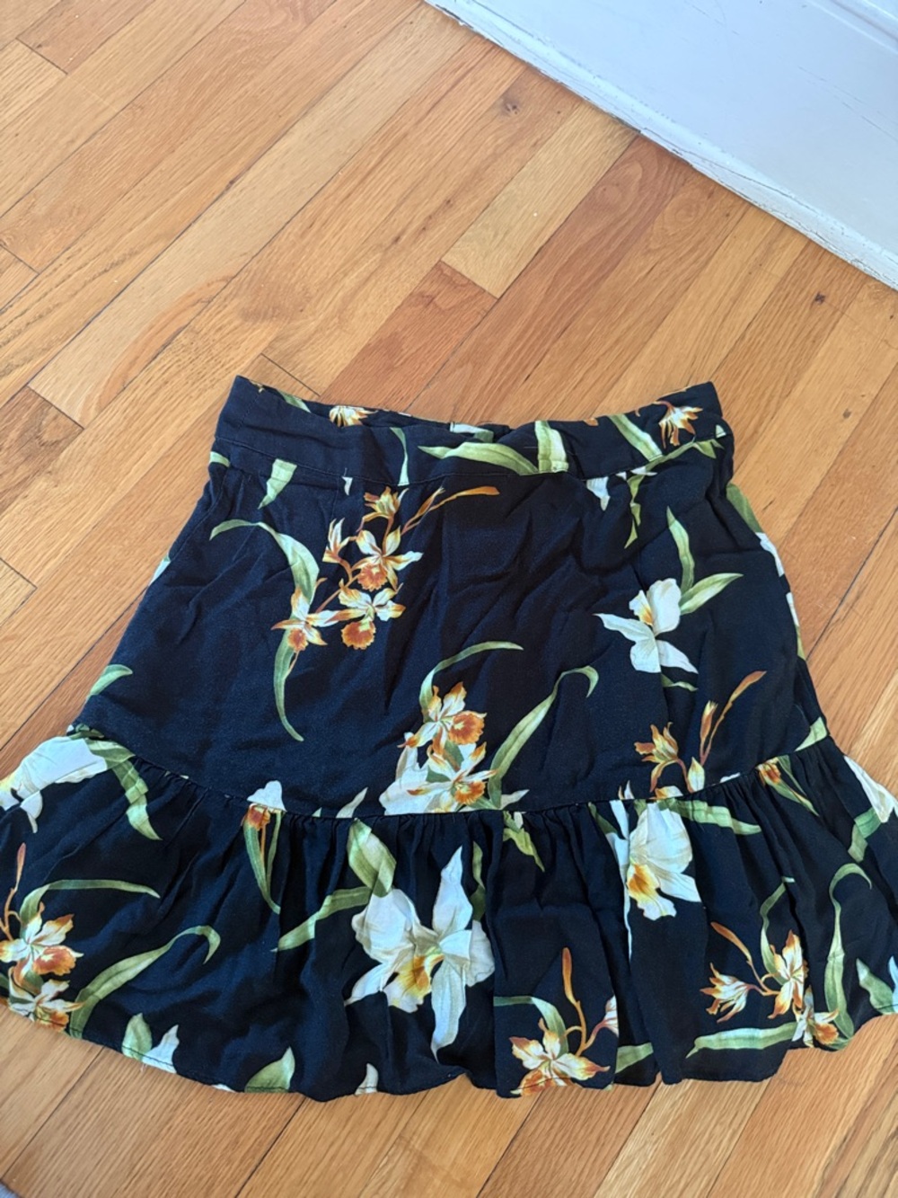ASOS Black Floral Button-Front Ruffle Mini Skirt - Picture 5 of 5